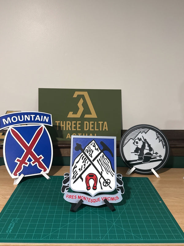 1-87 IN DUI 3D printed display shown with other military unit displays