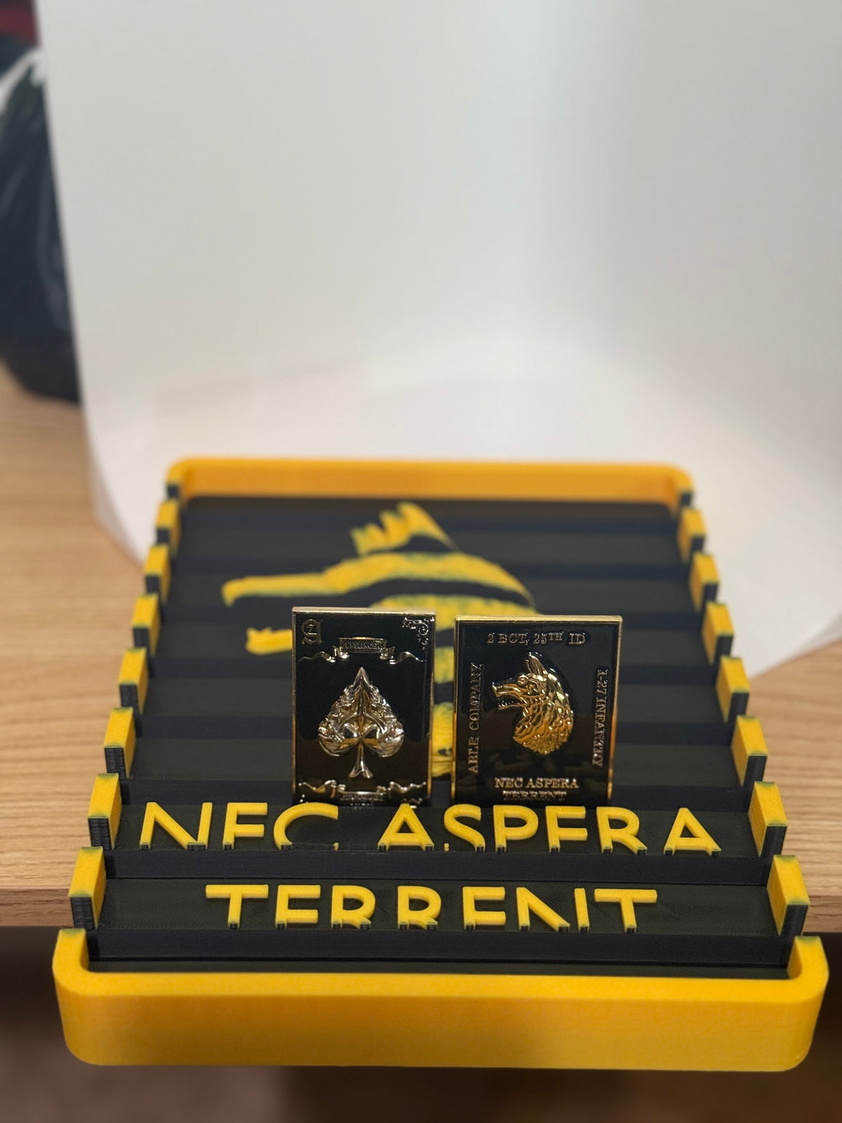 Custom 3D printed 27th Infantry Regiment coin holder — military challenge coin display for Wolfhound soldiers
