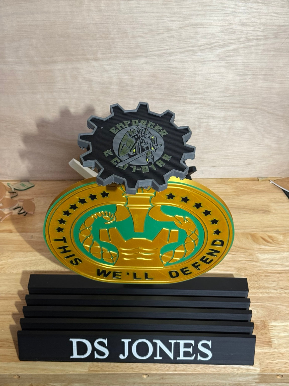 Personalized drill sergeant challenge coin holder and military display